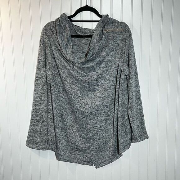 Amaryllis Wrap Zip Top Womens 3X Gray Knit Stretch Long Sleeve Mock Neck Classic - Picture 1 of 8